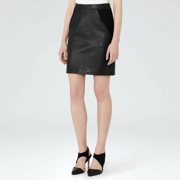 REISS Skirt Leather And Polyester Black Sz 10 US - Picture 1 of 6
